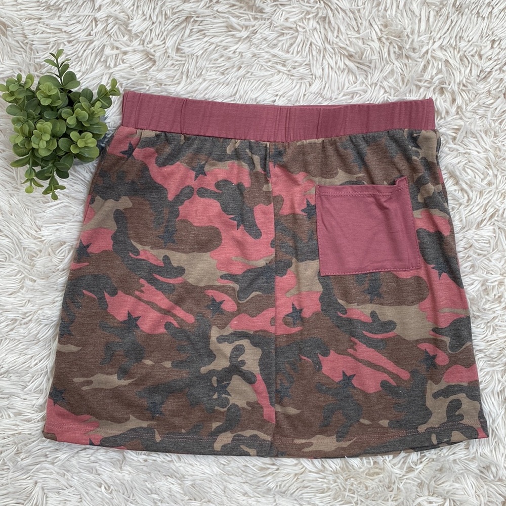 🎉HP🎉 Crescent Camouflage Star Pull On Skirt 💗 Mauve Pink & Gray - Picture 8 of 15
